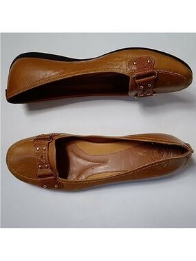 Nurture Women’s Tan Leather Slip-On Loafers with Decorative Buckle Size 10